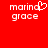 Red background with white pixelated text 'marina grace' on left and right, left text has heart symbol replacing 'i' in 'marina'.