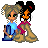 Two pixelated figures stand side-by-side; one holds a glowing object while text reads 'Best Friends Forever' in pink and cyan letters.