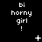 Black background with white pixelated text 'bi horny girl!' repeated in a , accompanied by small white symbols like plus signs, stars, and dots that change position across frames