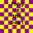 Yellow and purple checkered background with pixelated text "Tony is the best" in four quadrants, each containing a different animated starburst effect.