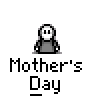 Animated contact sheet of a pixel art Mother's Day icon showing sequential frame changes with text bubbles and character size variations.