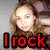 Pixelated image of a person with light brown hair and red text reading 'I rock' in bold block letters at the bottom.