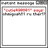 Animated sequence showing instant message conversations between two users with changing text and color-coded names.