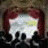 Pixelated image of a band logo with text and stylized hair, split into two sections showing different background colors.