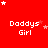 Red background with white text 'Daddys Girl' repeated in a , surrounded by white and pink stars, with a gray rectangle in the bottom-right corner