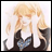 A pixelated anime-style character with long blonde hair and a dark top, positioned next to stylized text on a black background.