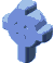 Pixelated blue Celtic cross icon rotates through multiple angles against a light gray background, showing top, side, and front views.
