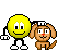Animated contact sheet showing 25 sampled frames of a yellow stick figure and brown dog buddy icon with multiple expressions, poses, and motion effects across different animation states.
