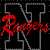 Pixelated red text 'Rangers' overlaid on a gray 'NY' monogram against a black background.