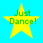 Four yellow star-shaped icons with green text "Just Dance!" on a cyan background, arranged in a