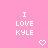 Pink background with white pixelated text "I LOVE KYLE" repeated twice and two pixelated heart symbols below.