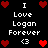 Pixelated black background with white text reading "I Love Logan Forever" and heart symbols in red, arranged symmetrically.