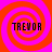 Four identical each show the name 'TREVOR' in black block letters over a pink and orange spiral background