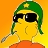 Pixelated character with yellow face, green cap, black sunglasses, and orange clothing against gradient background.