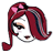 Pixelated character with red hair and pink bow, showing three sequential head positions against gray background.