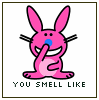 A 5x4 contact sheet of a pink cartoon rabbit animation with changing text below it, showing frame-by-frame progression from static to animated typing effect.