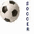 A soccer ball icon with vertical "SOCCER" text, featuring small colored dots below the ball that change color across frames.