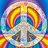 Two identical circular rainbow-patterned icons with a central keyhole shape, one displaying 'PEACE' text above the keyhole.