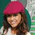 six pixelated images showing a woman with long brown hair in various poses and outfits, including a pink cap and microphone
