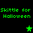Green pixelated text and star icons on black background, with repeated 'Skittle for Halloween' phrases.