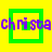 Yellow background with green square outlines and purple text reading 'chri stachrista' in a pixelated style.