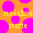 Pixelated orange background with pink circles and yellow text reading 'madeleine' and 'roger' in repeating patterns.