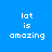 Four display pixelated text 'lot is amazing' with orange bars shifting across different lines on a blue background