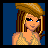 Pixel art contact sheet showing four frames of a female character in various poses with text "I'll Help You?" on the fourth frame.