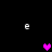 Pixelated icon with four white 'e' characters and two pink/purple hearts on black background.