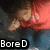 Pixelated image of a person in a red top and dark pants with a red background, featuring the text 'BoreD' in white block letters at the bottom.