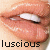 Six display close-up views of lips with varying mouth shapes and text labels beneath each