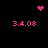 Pixelated pink heart, four instances of '3.4.03' text, and two dot clusters on black background.