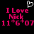Pixelated pink text on black background with white heart symbol above, displaying 'I Love Nick' and date numbers.