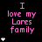 Black background with pink text reading "I love my Lores family" and white star symbols in a pattern