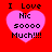 Four identical pink heart-shaped icons with black text on a red background, each displaying 'I Love Nic soooo Much!!!' in pixelated font.