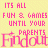 Pixelated text on a yellow background with pink lettering and a heart symbol, featuring repeated phrases about parents finding out.