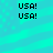 Pixelated cyan background with four identical black 'USA!' text blocks arranged in a pattern
