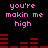 Pixelated text and red audio waveforms on black background, with repeated phrases in pink lowercase letters.