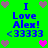 Green background with blue text reading "I Love Alex! <33333" and heart symbols in pink and gray.