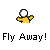 A yellow cartoon figure with a white head performs an animated sequence of arm movements and body collapse against a gray background, accompanied by repeated text.