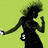 Animated silhouette of a person with spiky hair holding a white object, cycling through text labels on the torso against a green background.