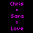 Pixelated text displays 'Chris + Sara = Love' in bright pink on black background, repeated side-by-side with identical layout.