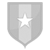 A static pixelated shield-shaped icon with a central white star on a light gray vertical stripe against a darker gray background.