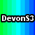 Four distinct buddy icon designs displayed in a , each featuring the text 'DevonS3' overlaid on different backgrounds and symbols