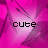 Static pixel art icon featuring the word 'cute' in black block letters centered on a pink gradient background with darker magenta accents and diagonal lines.