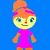 Pixelated cartoon character with orange hair in a bun, blue eyes, and pink shirt shown across six expressions on solid blue background.