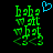 Green pixelated text 'baby' above three of symbols on black background, with a blue heart symbol in the top-right corner