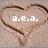 A pixelated heart-shaped icon with white text 'a.e.a.' centered inside, set against a light brown background.
