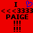 Red background displays black text and symbols with a blue heart icon above the left 'I' character.