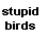 Animated contact sheet showing a blue bird character with yellow beak and feet interacting with trees, falling, and being shot by black silhouettes in pixelated style.